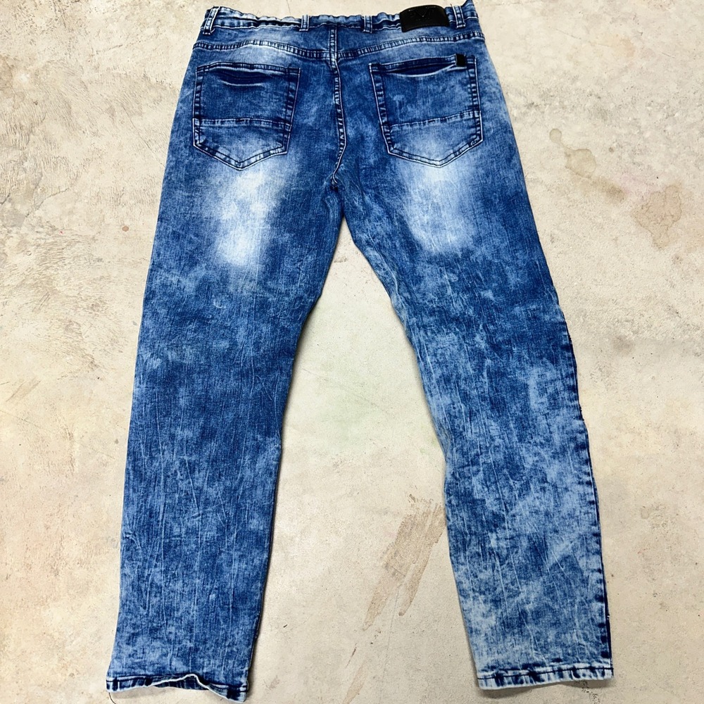 V19.69 Italia Abbigliamento Jeans Blue Acid Wash Distressed Zip Detail W36 L30 - Picture 11 of 12